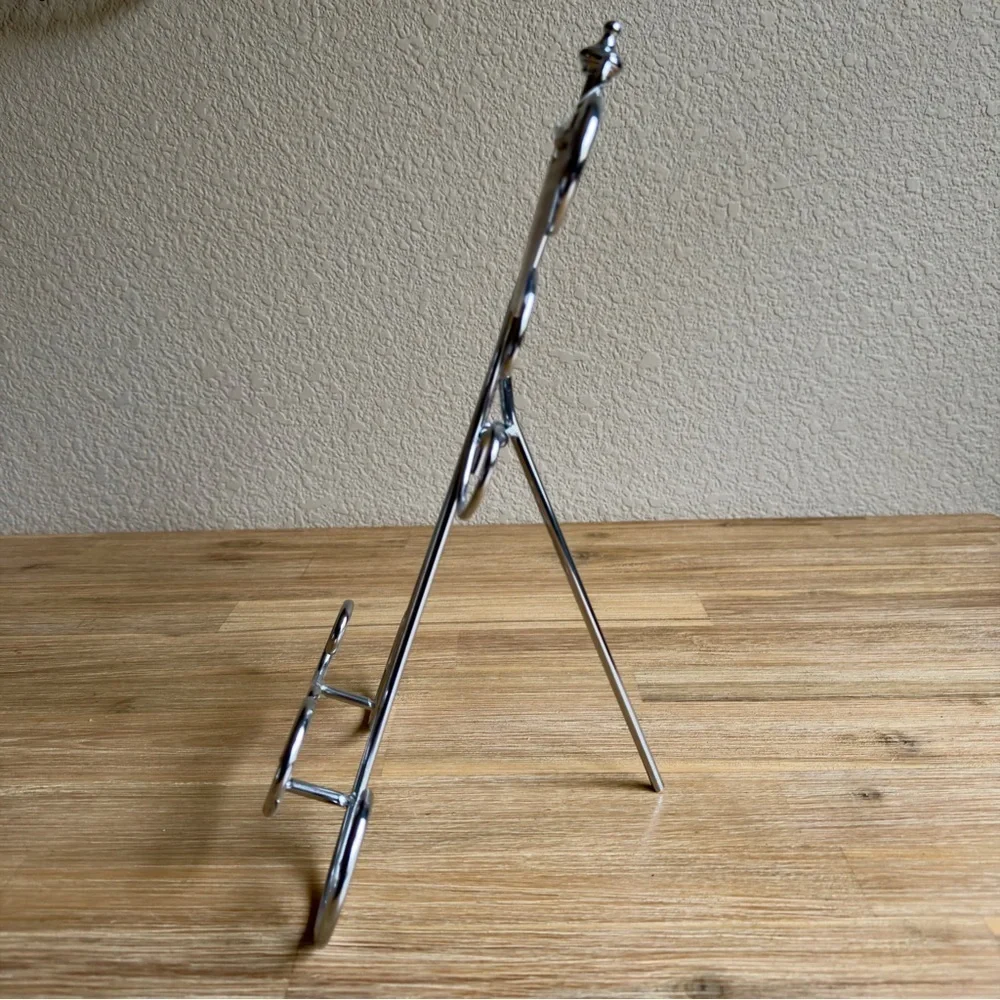 14” Decorative Metal Display Easel Scroll Design Silver Color Plates Books Pics